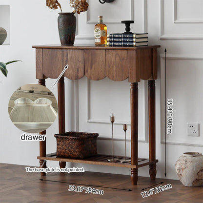 Modern Mid-Century Wavy-Edge Rectangular Solid Wood Console Table 2/3-Drawer For Entryway & Hallway