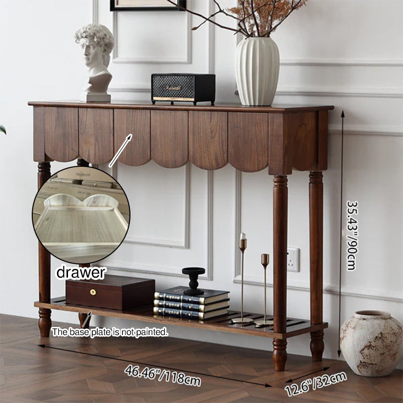 Modern Mid-Century Wavy-Edge Rectangular Solid Wood Console Table 2/3-Drawer For Entryway & Hallway