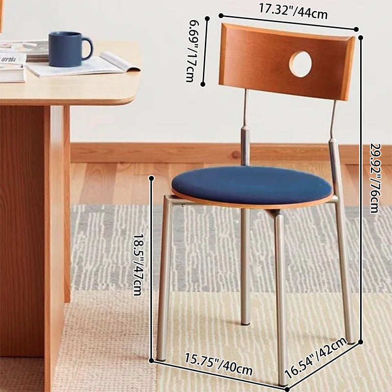 Contemporary Nordic Round Velvet Birch Wood Iron Dining Chair Backrest Armless For Dining Room & Kitchen