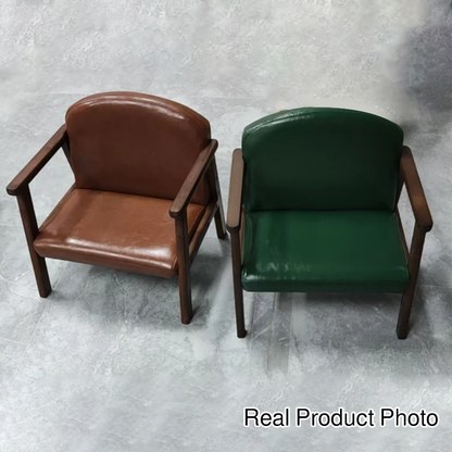 Contemporary Scandinavian Curved Arc Rubberwood Faux Oil-Wax Leather Flannelette Kids Accent Chair Backrest Armrest For Bedroom