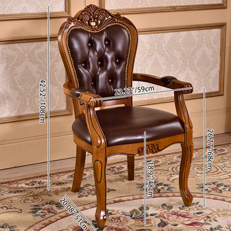 Traditional Vintage Curved Microfiber Leather Solid Wood Sponge Dining Chair Backrest Armrest For Dining Room