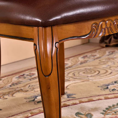 Traditional Vintage Curved Microfiber Leather Solid Wood Sponge Dining Chair Backrest Armrest For Dining Room