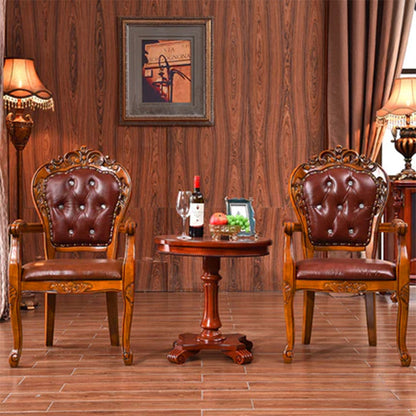 Traditional Vintage Curved Microfiber Leather Solid Wood Sponge Dining Chair Backrest Armrest For Dining Room
