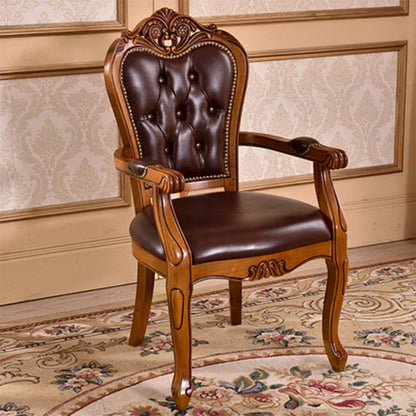 Traditional Vintage Curved Microfiber Leather Solid Wood Sponge Dining Chair Backrest Armrest For Dining Room