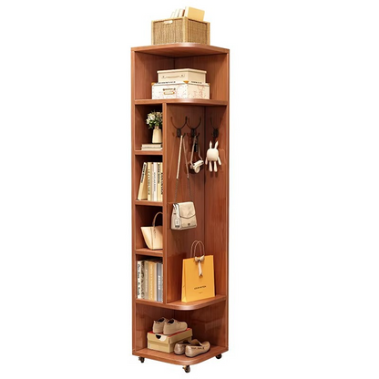 Modern Minimalist Rubberwood Rectangular Corner Shelf Unit With 7-Tier Storage For Bedroom & Living Room
