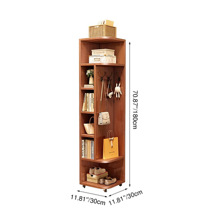 Modern Minimalist Rubberwood Rectangular Corner Shelf Unit With 7-Tier Storage For Bedroom & Living Room