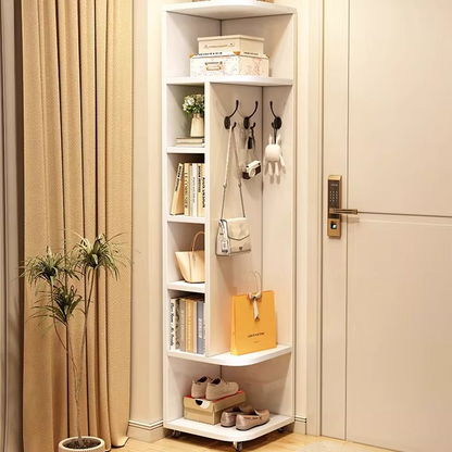 Modern Minimalist Rubberwood Rectangular Corner Shelf Unit With 7-Tier Storage For Bedroom & Living Room