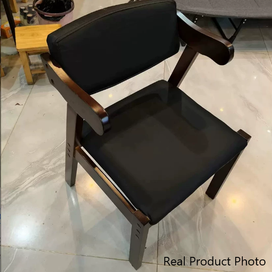 Contemporary Scandinavian Rubberwood Cotton-Linen Microfiber Leather Curved Square Dining Chair Backrest Armrests For Dining Room