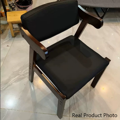 Contemporary Scandinavian Rubberwood Cotton-Linen Microfiber Leather Curved Square Dining Chair Backrest Armrests For Dining Room