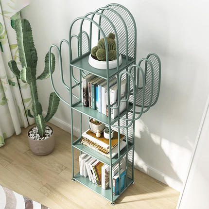 Modern Minimalist Cactus-Shaped Iron Bookshelves 4-Tier Artistic Durability For Living Room