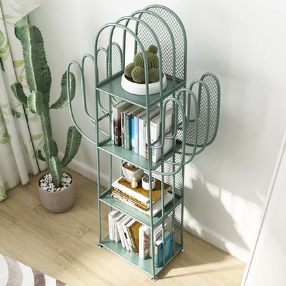 Modern Minimalist Cactus-Shaped Iron Bookshelves 4-Tier Artistic Durability For Living Room