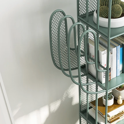 Modern Minimalist Cactus-Shaped Iron Bookshelves 4-Tier Artistic Durability For Living Room