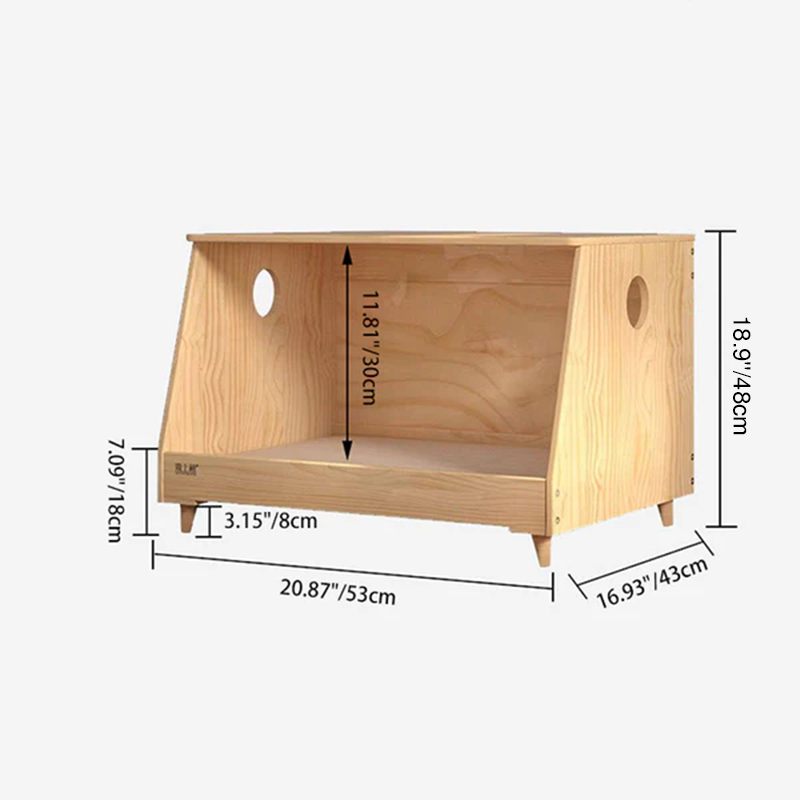 Modern Minimalist Rectangular Cotton-Linen Fabric Pine Wood Plywood Pet Dog Bed Cat Bed For Bedroom