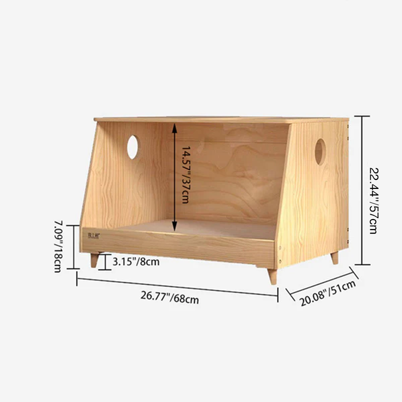 Modern Minimalist Rectangular Cotton-Linen Fabric Pine Wood Plywood Pet Dog Bed Cat Bed For Bedroom