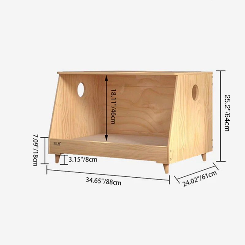 Modern Minimalist Rectangular Cotton-Linen Fabric Pine Wood Plywood Pet Dog Bed Cat Bed For Bedroom