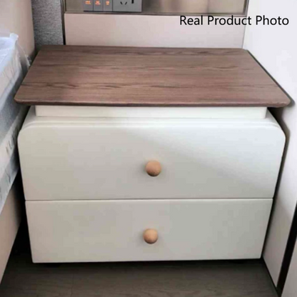 Contemporary Nordic Rounded-Edge Rectangular Design Solid Wood Solid Wood Plywood Cat-Scratch Resistant Leather Nightstand 2-Drawer For Bedroom