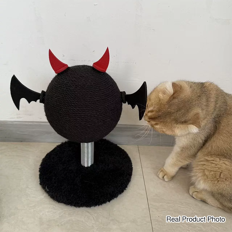 Contemporary Creative Cartoon Devil Bat Hemp Rope Spring-Mounted Cat Scratcher 1-Scratching Post For Living Room