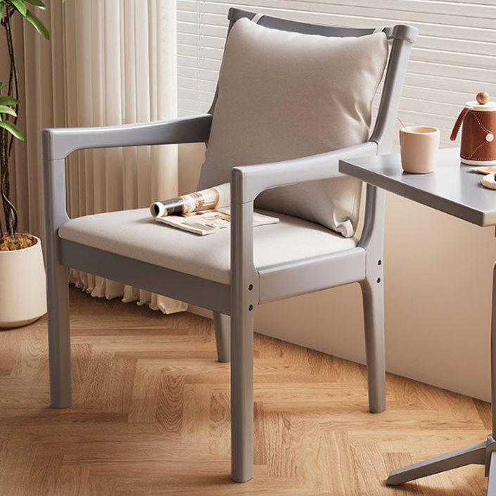 Modern Minimalist Rectangular Rubberwood Synthetic Fabric Sponge Dining Chair Backrest Armrest For Dining Room
