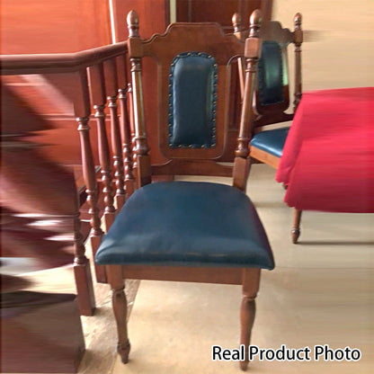 Traditional Vintage Curved Faux Oil Wax Leather Solid Wood Sponge Dining Chair Backrest For Dining Room
