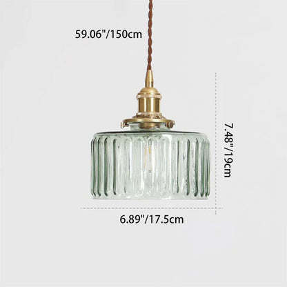 Traditional Japanese Brass Glass Round Jar 1-Light Pendant Light For Living Room