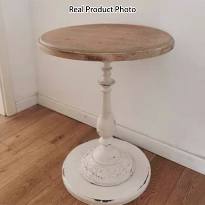 Traditional French Iron Fir Wood MDF Carved Round End Table With 1-Tier For Living Room