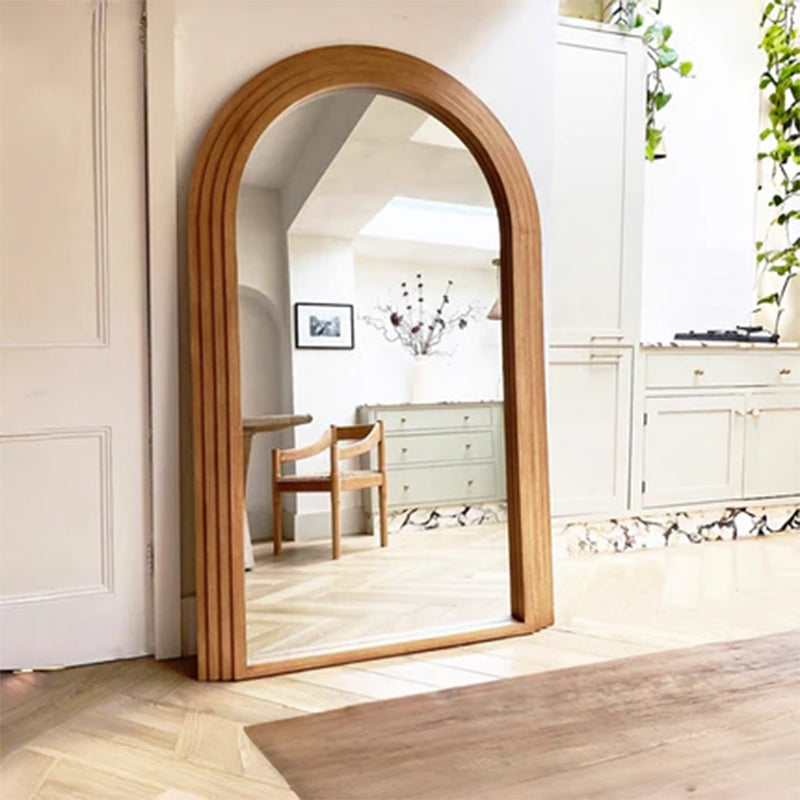 Contemporary Retro Solid Wood & MDF Arched Leaning Full-Length Mirror For Bedroom & Living Room Elegant Floor Mirror