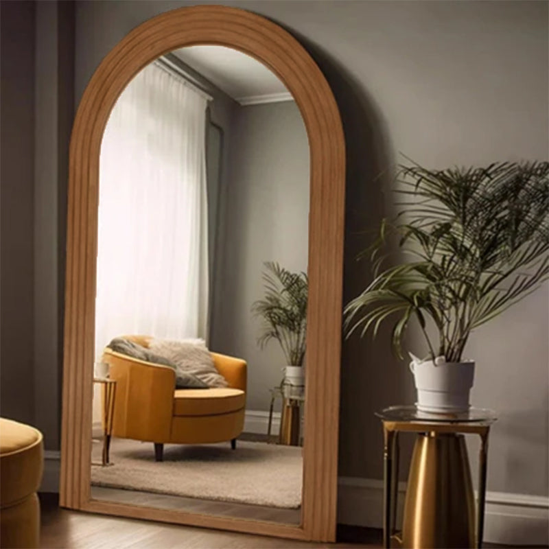 Contemporary Retro Solid Wood & MDF Arched Leaning Full-Length Mirror For Bedroom & Living Room Elegant Floor Mirror