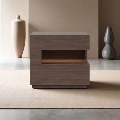 Modern Minimalist Square Rectangular Particle Board Nightstand 2-Tier For Bedroom