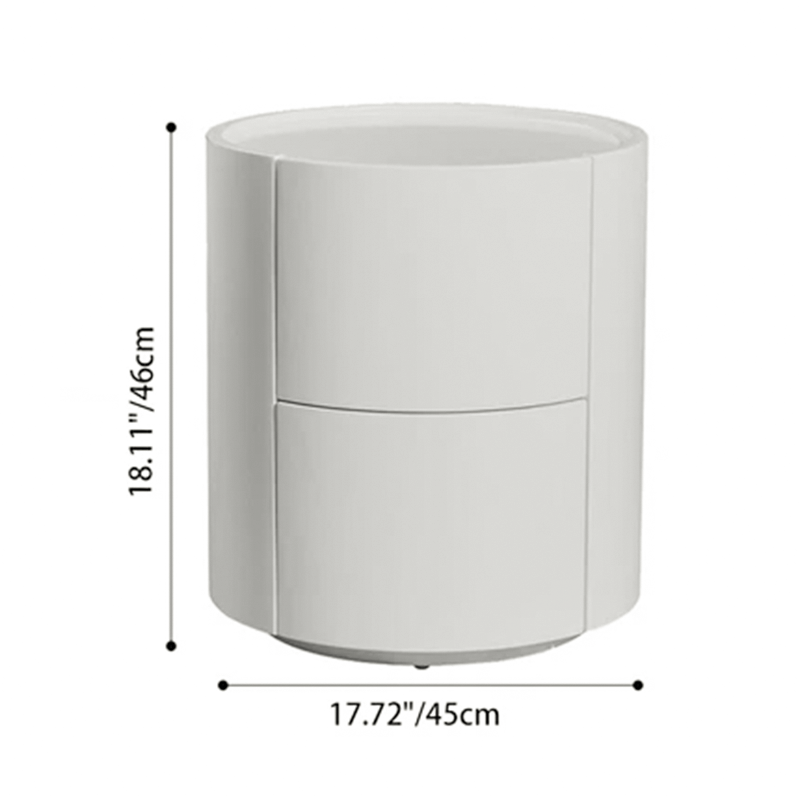 Modern Minimalist Round Solid Wood Plywood Wrought Iron Nightstand With 2-Drawer For Bedroom