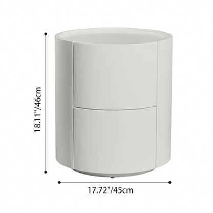 Modern Minimalist Round Solid Wood Plywood Wrought Iron Nightstand With 2-Drawer For Bedroom