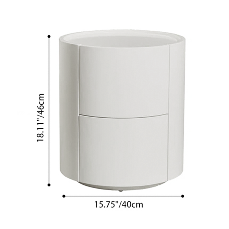Modern Minimalist Round Solid Wood Plywood Wrought Iron Nightstand With 2-Drawer For Bedroom