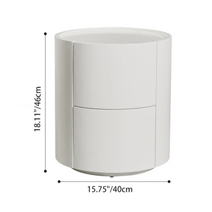 Modern Minimalist Round Solid Wood Plywood Wrought Iron Nightstand With 2-Drawer For Bedroom