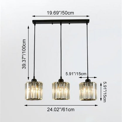 Modern Luxury Cylindrical Jar Iron Crystal 3-Light Chandelier For  Dining Room