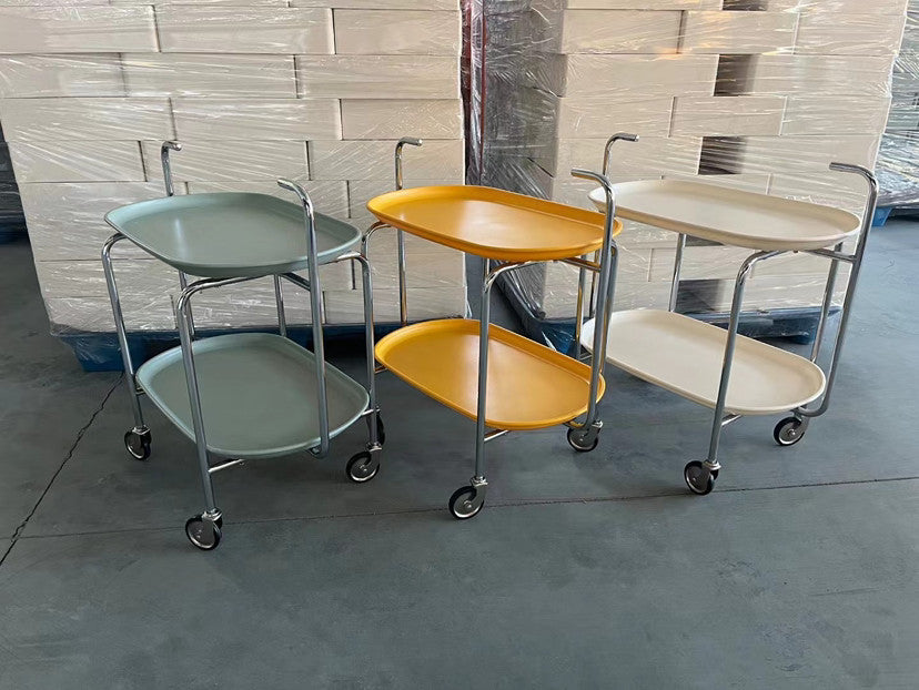 Modern Mid-Century Oval ABS Iron End Table 2-Tier Rolling Cart For Living Room