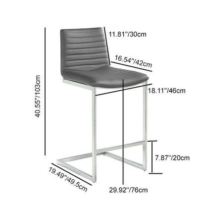 Modern Minimalist Ribbed PU Leather Stainless Steel Bar Stool Armless Footrest For Dining Room