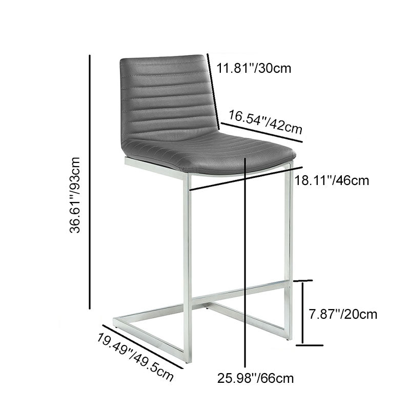 Modern Minimalist Ribbed PU Leather Stainless Steel Bar Stool Armless Footrest For Dining Room