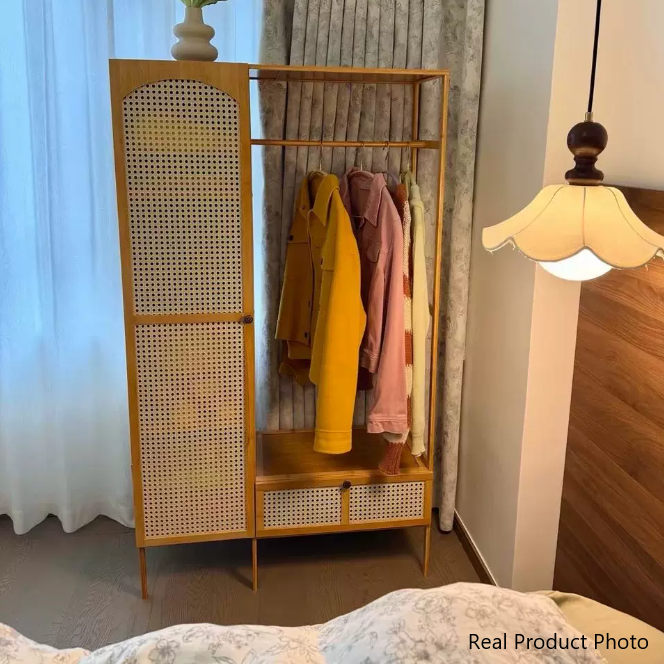 Traditional Japanese Nan Bamboo MDF Plastic Rattan Rectangular Weaving Hall Tree 4-Cabinet For Bedroom & Living Room