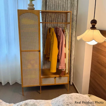 Traditional Japanese Nan Bamboo MDF Plastic Rattan Rectangular Weaving Hall Tree 4-Cabinet For Bedroom & Living Room