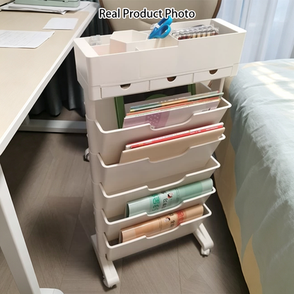 Modern Simplicity Trapezoid PP Plastic Movable Large Capacity Bookshelf 6-Storage Bin For Home Office