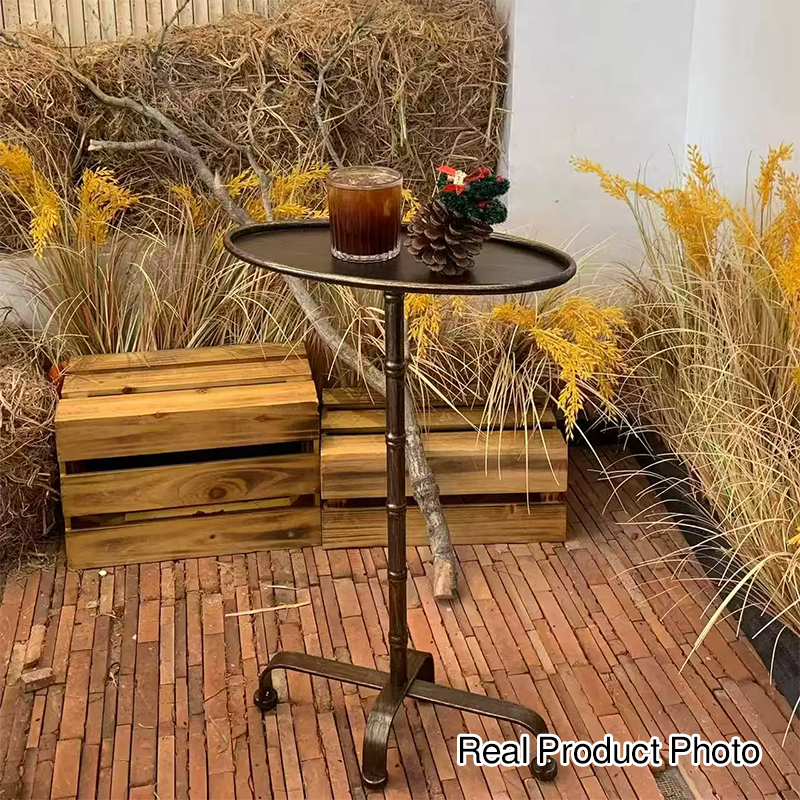 Contemporary Retro Iron Oval Side Table With Raised Edge For Living Room & Bedroom