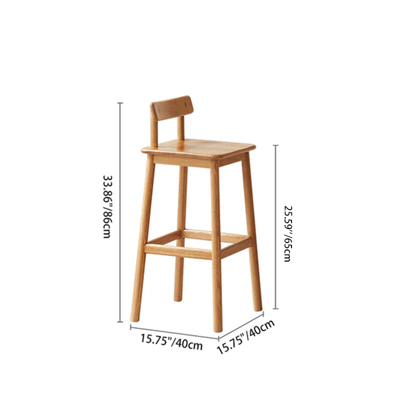 Traditional Japanese Oak Wood Trapezoidal Bar Stool Backrest Footrest For Living Room & Dining Room