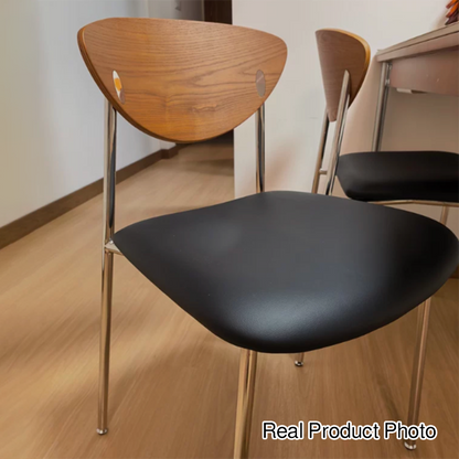 Modern Minimalist Stainless Steel Plywood Sponge Silicone Microfiber Leather Square Dining Chair Backrest For Dining Room & Kitchen