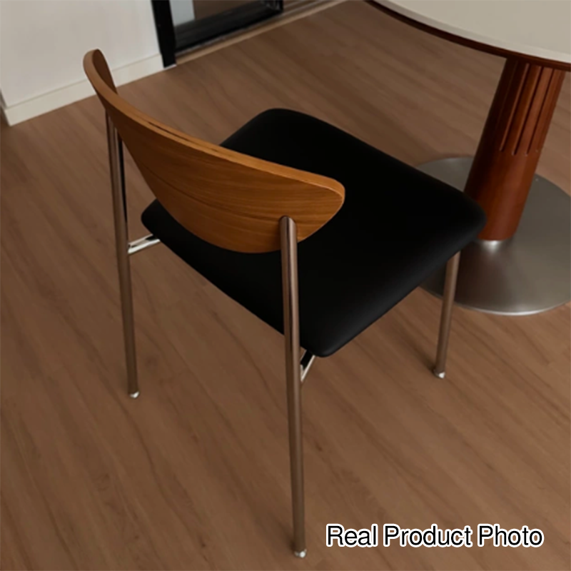 Modern Minimalist Stainless Steel Plywood Sponge Silicone Microfiber Leather Square Dining Chair Backrest For Dining Room & Kitchen