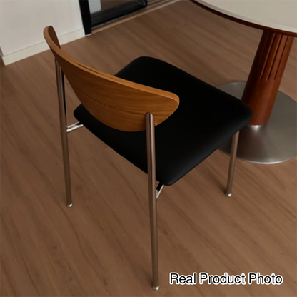 Modern Minimalist Stainless Steel Plywood Sponge Silicone Microfiber Leather Square Dining Chair Backrest For Dining Room & Kitchen