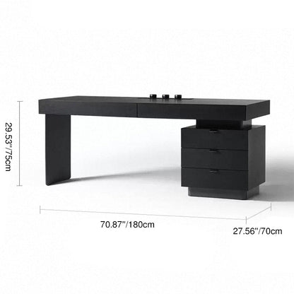 Modern Minimalist Oak Wood Rectangular Desk With Wireless Charging & 5 Drawers For Bedroom & Home Office