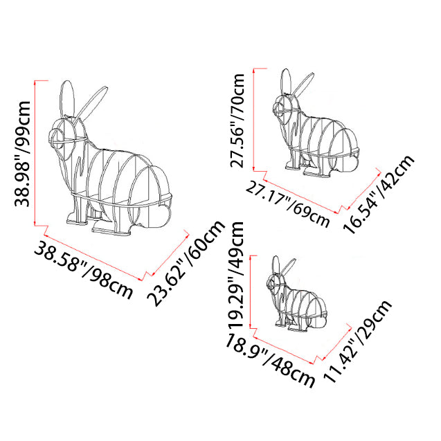 Contemporary Creative Rabbit-Shaped Solid Wood Plywood Bookshelf 5-Shelf For Living Room
