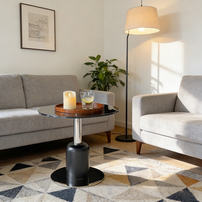 Modern Minimalist Tempered Glass Stainless Steel Round Side Table For Living Room