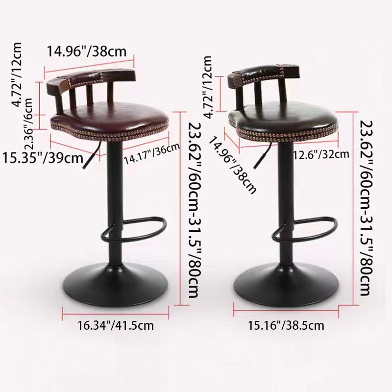 Contemporary Luxury Round Faux Oil-Waxed Leather Iron Bar Stool Backrest Footrest For Dining Room