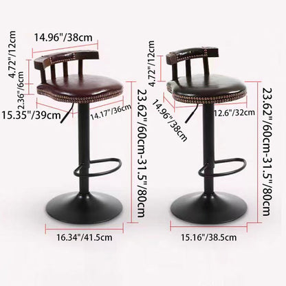 Contemporary Luxury Round Faux Oil-Waxed Leather Iron Bar Stool Backrest Footrest For Dining Room