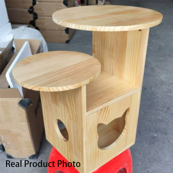 Contemporary Creative Round Cat Beds Pine Wood Nightstand 3-Tier For Bedroom